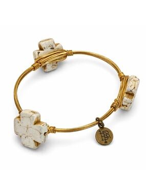 Bourbon & Bowties Etta White Stone Cross Gold Bangle Bracelet